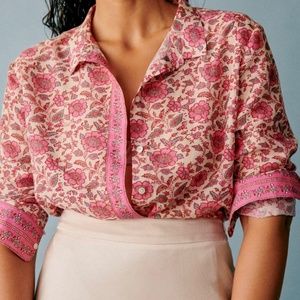 Sezane Pierro Shirt in Pink Flowers Print size 36